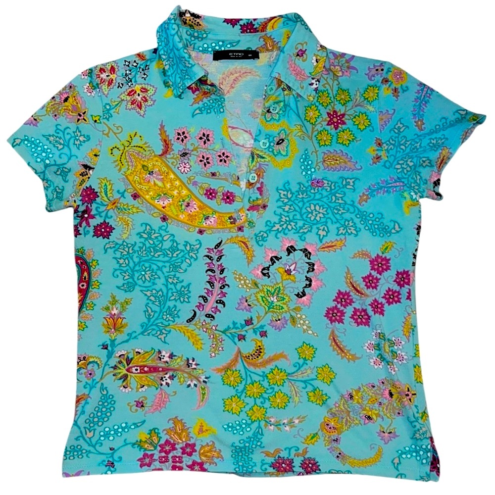Etro Authentic Vintage Paisley Relaxed Cotton Polo Blouse Women’s Size 44